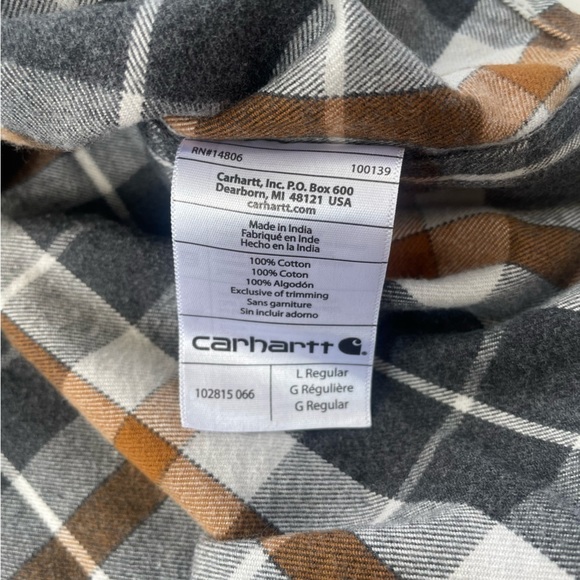 Carhartt Men's Brown Black Hubbard Plaid Long Sleeve Button Down Shirt LARGE - Picture 4 of 6